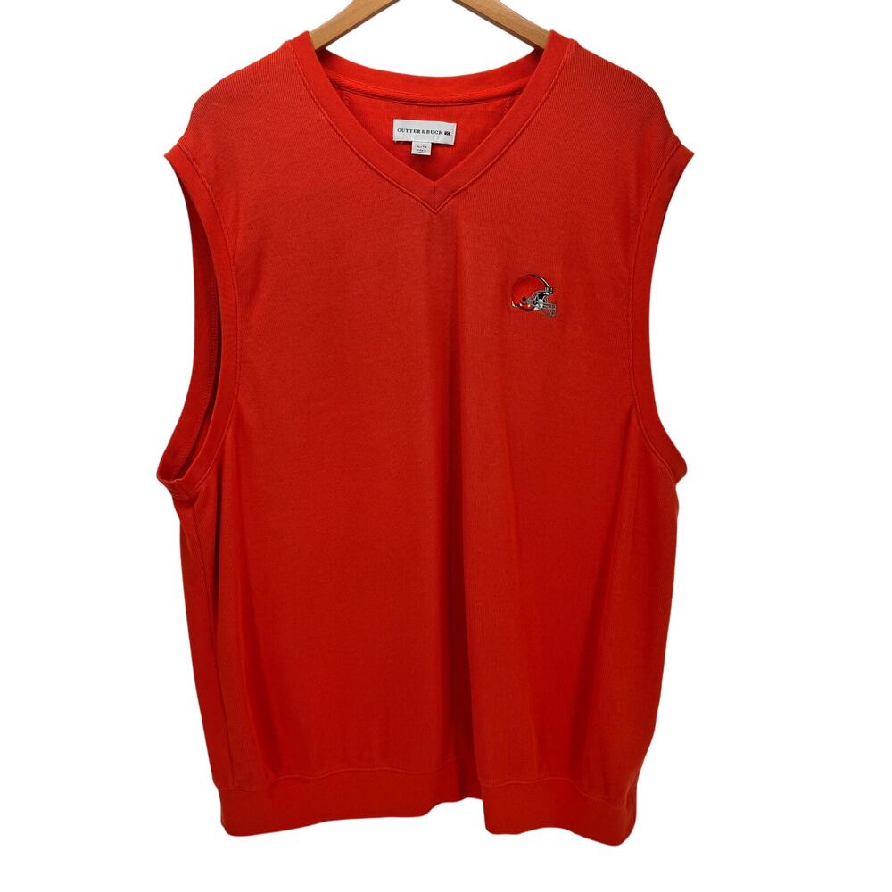 Cleveland Browns Sweater Mens XL Orange‎ V-Neck Vest Cotton Cutter & Buck